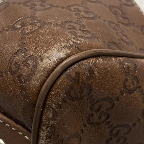 Auth GUCCI Guccissima 161820 Cream Dark Brown Canvas Leather Boston Bag - Picture 6 of 16
